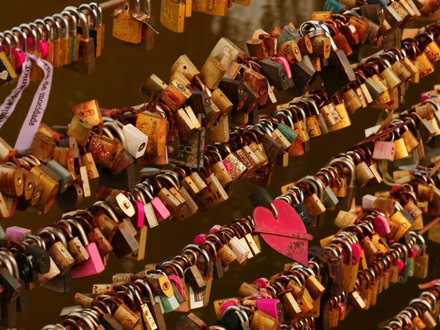 Hundreds of padlocks on an iron gate