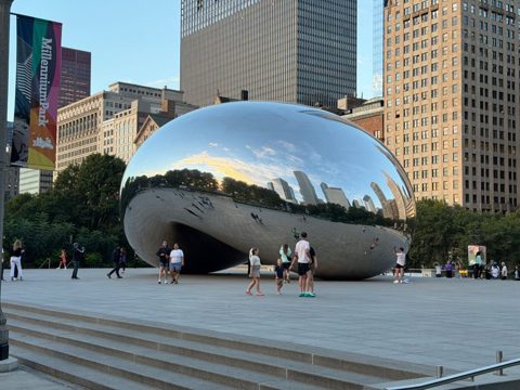 Cloud Gate, the mirrored steel sculpture called the Bean, in Millennium Park